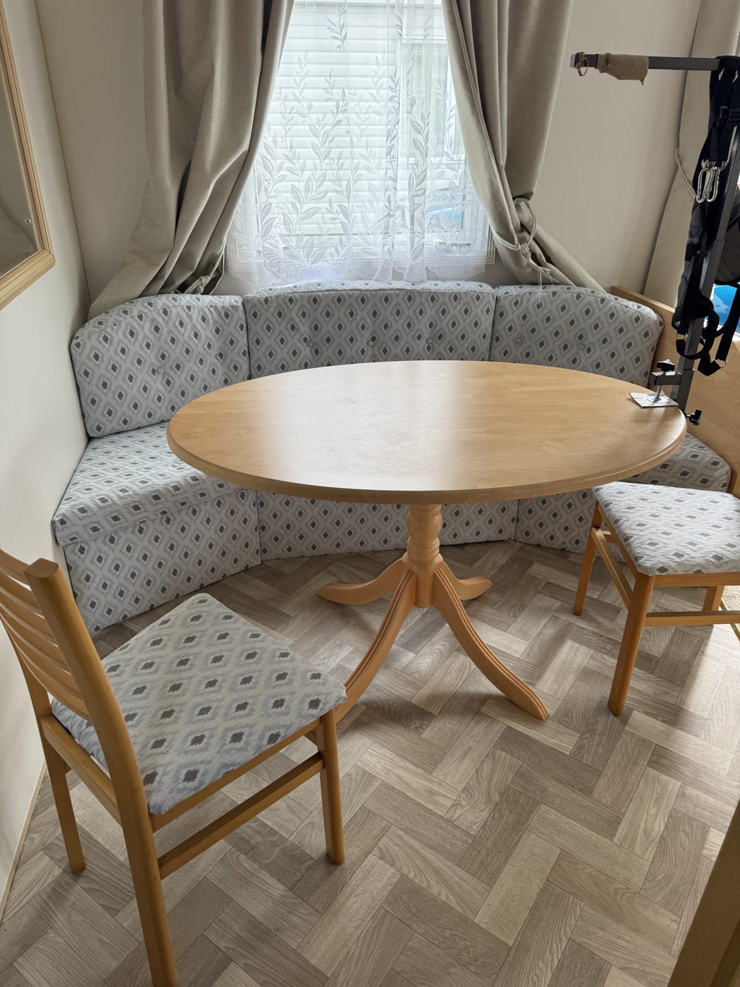 Static caravan dinette seating re-upholstered on the Fylde coast