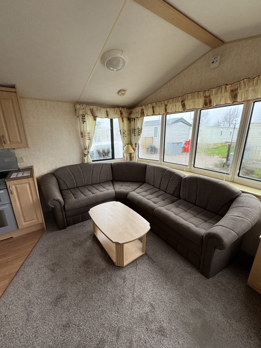 Static caravan corner seating re-upholstered, Fylde coast